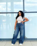 Women's High Waist Wide Leg Denim Pants