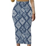 Summer Women's Casual Printed Elastic Waist Long Skirt