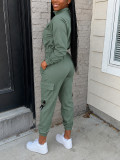 Women's Streetwear Cargo Letter Stand Collar Zip Jacket and Jogger Pants Two-Piece Set