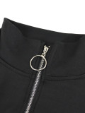 Women's Streetwear Sport Side Stripe Long Sleeve Zip Top and Wide Leg Pants Two-Piece Set