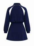 Women's Casual Sport Long Sleeve Zip Jacket and High Waist Mini Skirt Two-Piece Set