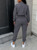 Women's Streetwear Cargo Letter Stand Collar Zip Jacket and Jogger Pants Two-Piece Set