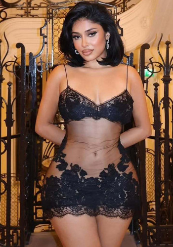 Women's Sexy Lace See-Through Nightwear Strap Dress