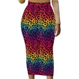 Summer Women's Casual Printed Elastic Waist Long Skirt