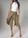 Women's Career Wrap Lace-Up Wide Leg Knee-Length Shorts