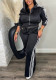 Women's Streetwear Sport Side Stripe Long Sleeve Zip Top and Wide Leg Pants Two-Piece Set