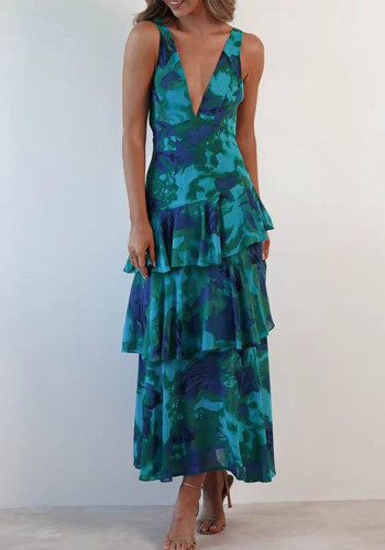 Women Summer Printed V-Neck Dress