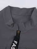 Women's Streetwear Cargo Letter Stand Collar Zip Jacket and Jogger Pants Two-Piece Set
