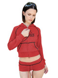 Women's Fashion Letter Print Hooded Zip Color Block Two-Piece Shorts Set