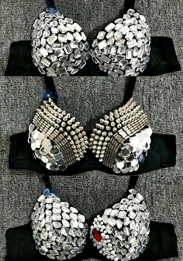 Women Sexy Rivet Rhinestone Sequin Tassel Bra