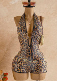 Women Leopard Sequin V-Neck Romper
