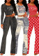 Autumn Women's Casual Printed Long Sleeve Top and Pants Stretch Sport Two-Piece Set