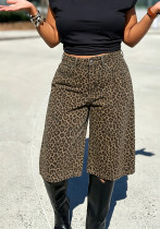 Women's High Street Leopard Print Letter Embroidered Wide Leg Cropped Denim Pants Women's High Street Leopard Print Letter Embroidered Wide Leg Cropped Denim Pants