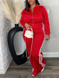 Women's Streetwear Sport Side Stripe Long Sleeve Zip Top and Wide Leg Pants Two-Piece Set