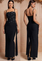Women Beaded Cami Sash Formal Party Bodycon Dress