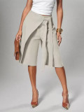 Women's Career Wrap Lace-Up Wide Leg Knee-Length Shorts