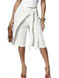 Women's Career Wrap Lace-Up Wide Leg Knee-Length Shorts