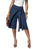 Women's Career Wrap Lace-Up Wide Leg Knee-Length Shorts