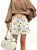 Women Polka Dot Raw Edge Denim Shorts