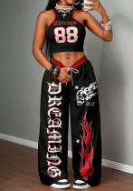 Women's Hip Hop Streetwear Printed Vest and Casual Wide Leg Pants Two-Piece Set Women's Hip Hop Streetwear Printed Vest and Casual Wide Leg Pants Two-Piece Set