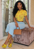 Women Round Neck Short Sleeve Crop Top & Skirt Two-Piece Set