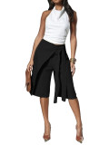 Women's Career Wrap Lace-Up Wide Leg Knee-Length Shorts