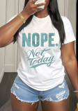 Women Letter Print Casual Round Neck Short Sleeve T-shirt Top