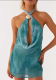 Women Solid Sexy Backless Cross Halter Summer Dress