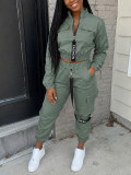 Women's Streetwear Cargo Letter Stand Collar Zip Jacket and Jogger Pants Two-Piece Set