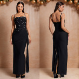 Women Beaded Cami Sash Formal Party Bodycon Dress