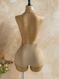 Women Ruched Halter V-Neck Jumpsuit
