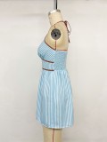 Women Summer V-Neck Halter Striped Jumpsuit