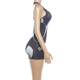 Summer Women's Printed Deep U-Neck Slim Fit Shorts Jumpsuit