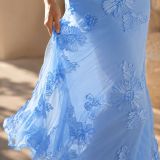 Women Blue Lace Embroidery Cami Mermaid Maxi Dress