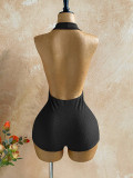 Women Ruched Halter V-Neck Jumpsuit