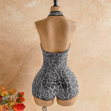 Women Leopard Sequin V-Neck Romper