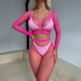 Women's Two-Piece High Waist Fishnet Bodystocking Set See-Through Clubwear