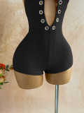 Women Ruched Halter V-Neck Jumpsuit