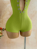 Women Ruched Halter V-Neck Jumpsuit