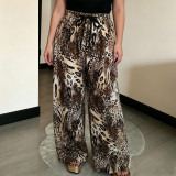 Women's Beaded Drawstring Loose Print Casual Wide Leg Pants