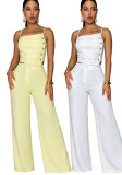 Women's Solid Ruched Metal Buckle Cami Top & Wide Leg Pants Two-Piece Set