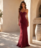 Women Blue Lace Embroidery Cami Mermaid Maxi Dress