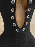 Women Ruched Halter V-Neck Jumpsuit
