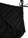 Women Summer Holiday Solid Halter Tie Backless Multi-Ruffle Maxi Dress