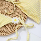 Summer Women's Yellow Plaid Daisy Print Two-Piece Bikini Swimsuit