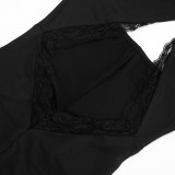 Women Autumn Solid Sexy Sleeveless Halter Cross Lace-Up Jumpsuit