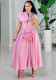 Summer Women's Fashion Sexy V-Neck Button Front Slim Waist Short Sleeve Long Dress