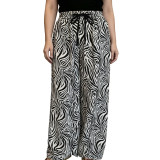 Women's Beaded Drawstring Loose Print Casual Wide Leg Pants