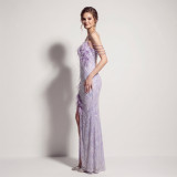 Summer Women's Feather Sequin Strap High Slit Formal Party Evening Dress