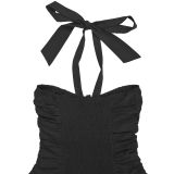 Women Halter Cutout Lace-Up Party Slit Dress